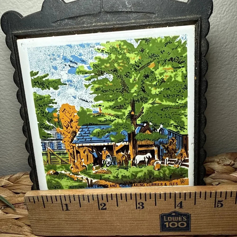 Currier & Ives Autumn in New England Cider Making Tile Trivet Shunlong Taiwan